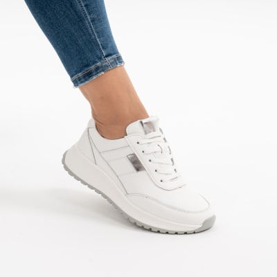Pantofi Casual Piele Naturala Alb F001-973