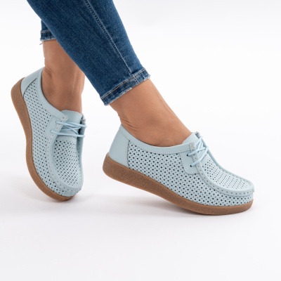 Pantofi Casual Piele Naturala Albastru Deschis 55-255