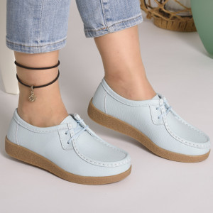 Pantofi Casual Piele Naturala Albastru Deschis WK 212