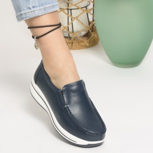 Pantofi Casual Piele Naturala Albastru PL-53