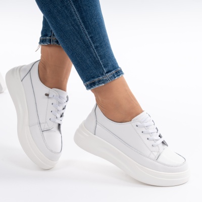 Pantofi Casual Piele Naturala Albi 202