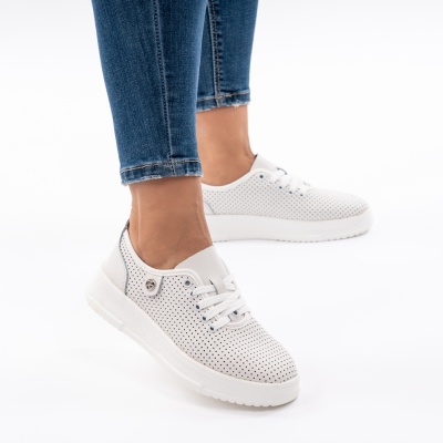 Pantofi Casual Piele Naturala Albi AN2308