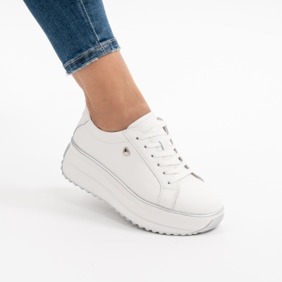Pantofi Casual Piele Naturala Albi F001-775