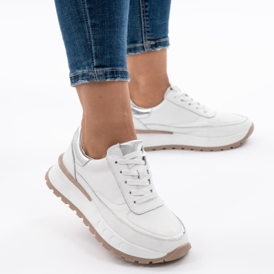 Pantofi Casual Piele Naturala Albi F001-892