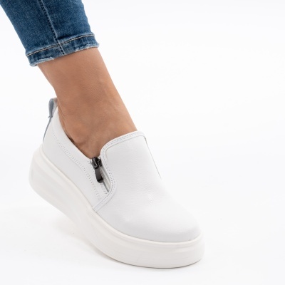 Pantofi Casual Piele Naturala Albi T6051