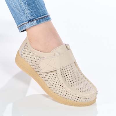 Pantofi Casual Piele Naturala Bej 55-266