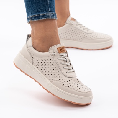 Pantofi Casual Piele Naturala Bej QL1067