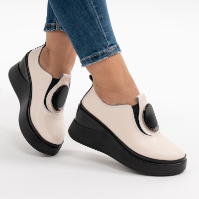 Pantofi Casual Piele Naturala Bej T6050