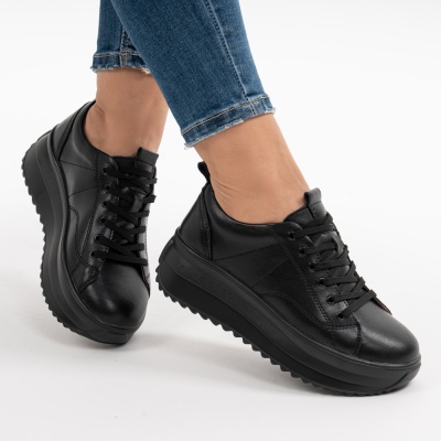Pantofi Casual Piele Naturala F001-750 Negri
