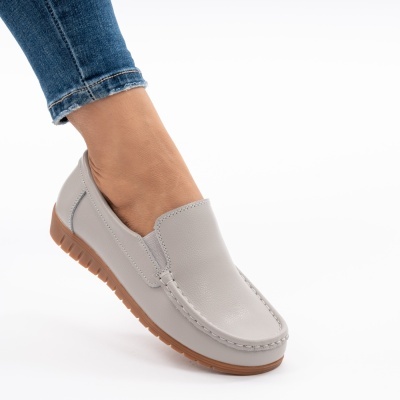 Pantofi Casual Piele Naturala Gri 1123
