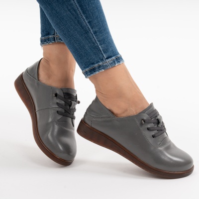 Pantofi Casual Piele Naturala Gri 1901