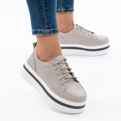 Pantofi Casual Piele Naturala Gri 9881