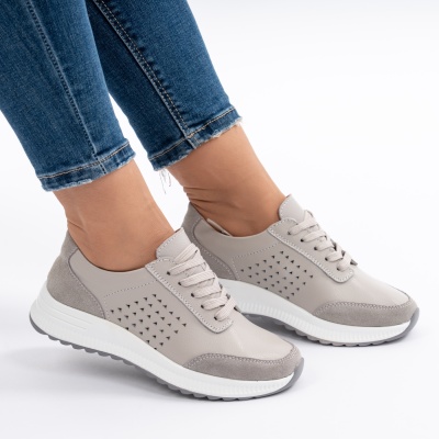 Pantofi Casual Piele Naturala Gri AN521