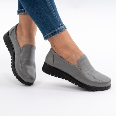 Pantofi Casual Piele Naturala Gri AN559