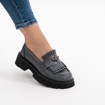 Pantofi Casual Piele Naturala Gri AN632