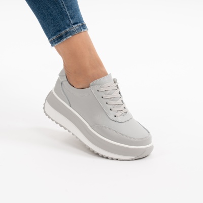 Pantofi Casual Piele Naturala Gri T6052