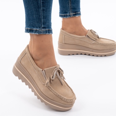 Pantofi Casual Piele Naturala Intoarsa Bej 2017