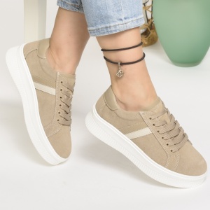 Pantofi Casual Piele Naturala Intoarsa Bej F001-729