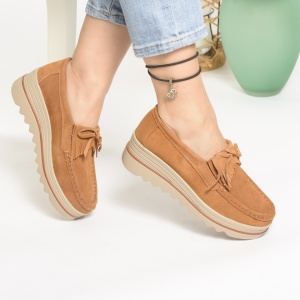 Pantofi Casual Piele Naturala Intoarsa Camel 2017