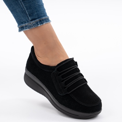 Pantofi Casual Piele Naturala Intoarsa Negri F002-10 