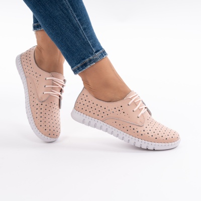 Pantofi Casual Piele Naturala Roz 605
