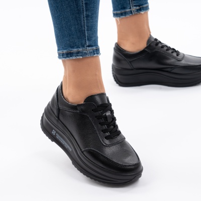 Pantofi Casual Piele Naturala T-7100 Black