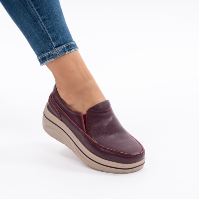 Pantofi Casual Piele Naturala Visiniu 1152