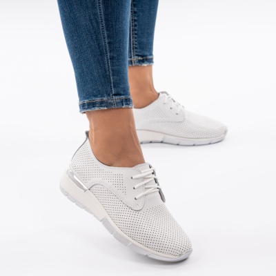 Pantofi Dama Piele Naturala Albi 6213
