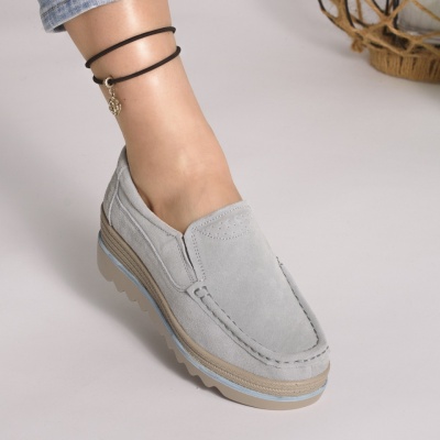 Pantofi New Talpa Ortopedica Piele Naturala Intoarsa Blue 3088