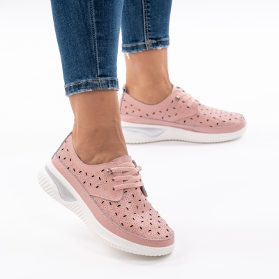 Pantofi Piele Naturala Roz A096