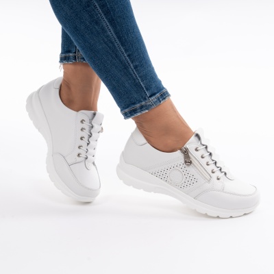 Pantofi Piele Naturala Talpa Comoda Alb QL1068