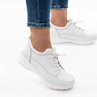 Pantofi Piele Naturala Talpa Comoda Alb QL1069
