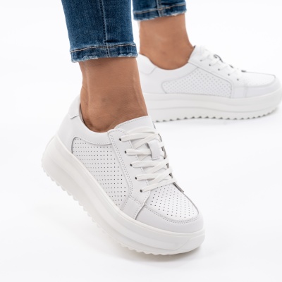 Pantofi Piele Naturala Talpa Comoda Alb T-2008