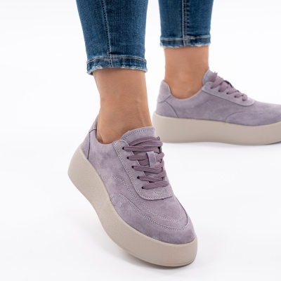 Pantofi Piele Naturala Talpa Comoda Mov AN12