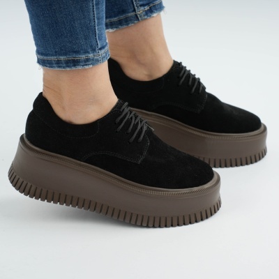 Pantofi Piele Naturala Talpa Comoda Negri AN29