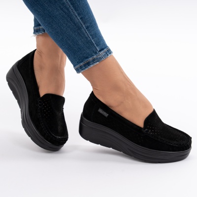 Pantofi Piele Naturala Talpa Comoda Negri Suede G10-A17