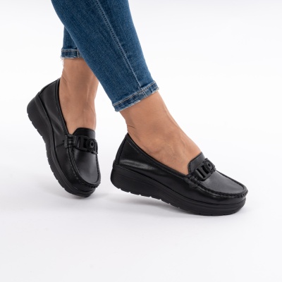 Pantofi Piele Naturala Talpa Comoda Negru AN2208