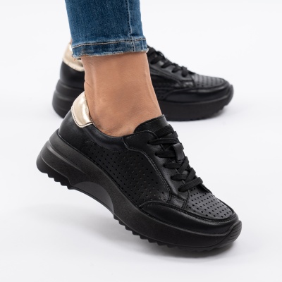 Pantofi Piele Naturala Talpa Comoda Negru T2820