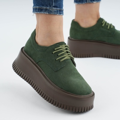 Pantofi Piele Naturala Talpa Comoda Verde AN29
