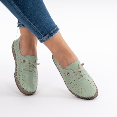 Pantofi Piele Naturala Talpa Flexibila AN222 Verde