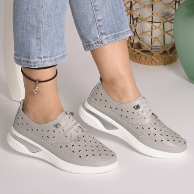 Pantofi Piele Naturala Gri A096