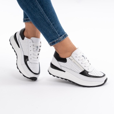 Pantofi Sport Piele Naturala Alb&Negru H18