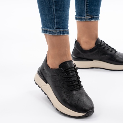 Pantofi Sport Piele Naturala Negri AN368