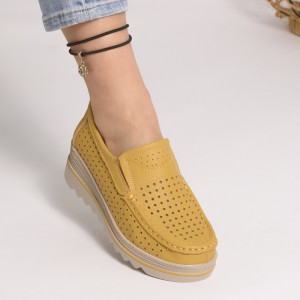 Pantofi Talpa Comoda Piele Naturala Intoarsa  MM223 Mustar