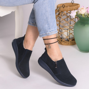 Pantofi Talpa Flexibila Piele Naturala Intoarsa T-3100 Bleumarin 