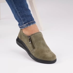 Pantofi Talpa Flexibila Piele Naturala Intoarsa T-3100 Kaki