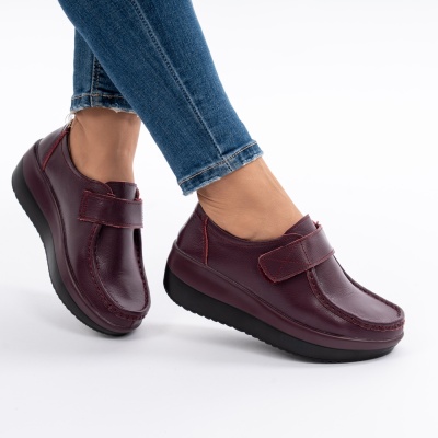 Pantofi Talpa Ortopedica Piele Naturala 1157 Visiniu