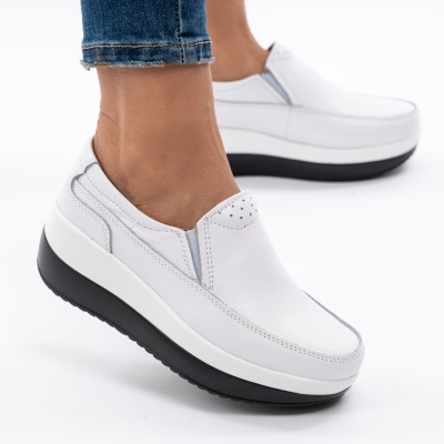 Pantofi Talpa Ortopedica Piele Naturala Alb 1158