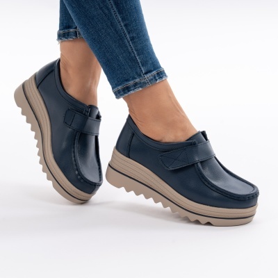 Pantofi Talpa Ortopedica Piele Naturala Albastru 1-1150 