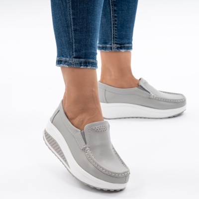 Pantofi Talpa Ortopedica Piele Naturala AN522-2 Gri